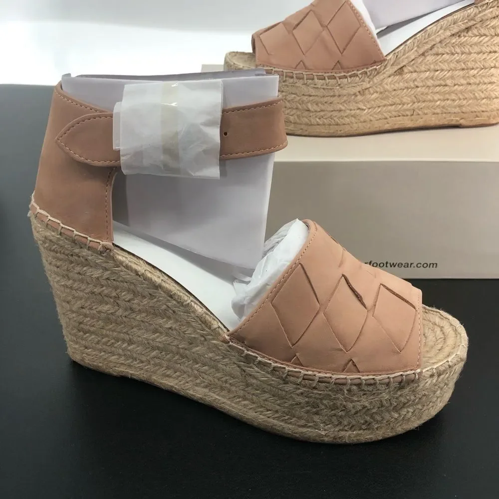 Marc Fisher Adalla Basketweave Suede Light Pink Platform Wedge Espadrille Sandal